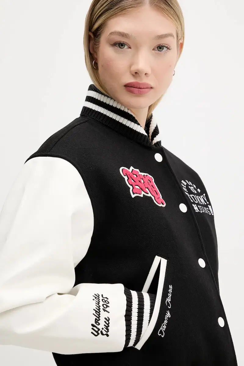 giacca bomber con lana colore nero DW0DW21628 miniatura 4