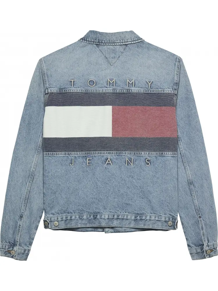 giubbotto in denim chiaro uomo maxi logo sul retro miniatura 2