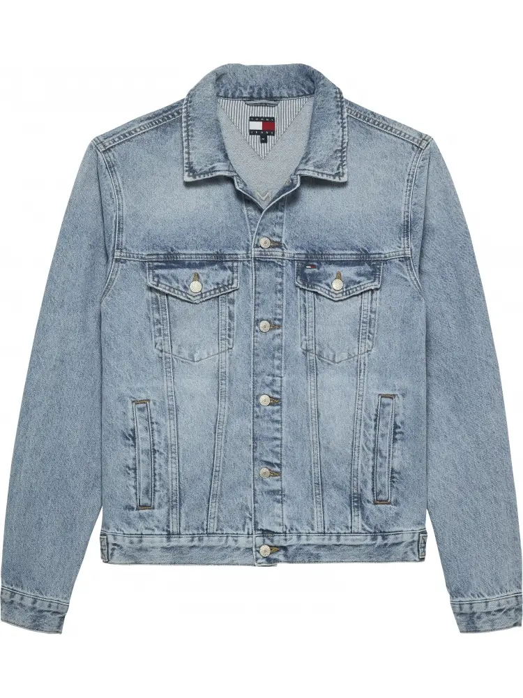 giubbotto in denim chiaro uomo maxi logo sul retro