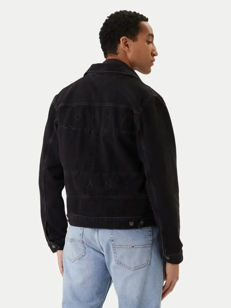 giubbotto in denim nero uomo maxi logo miniatura 2