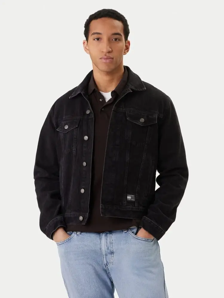 giubbotto in denim nero uomo maxi logo