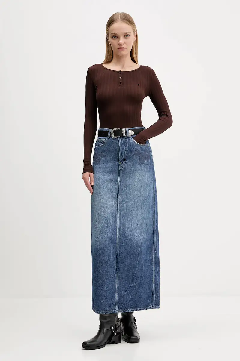 gonna di jeans colore blu navy DW0DW21577 miniatura 2