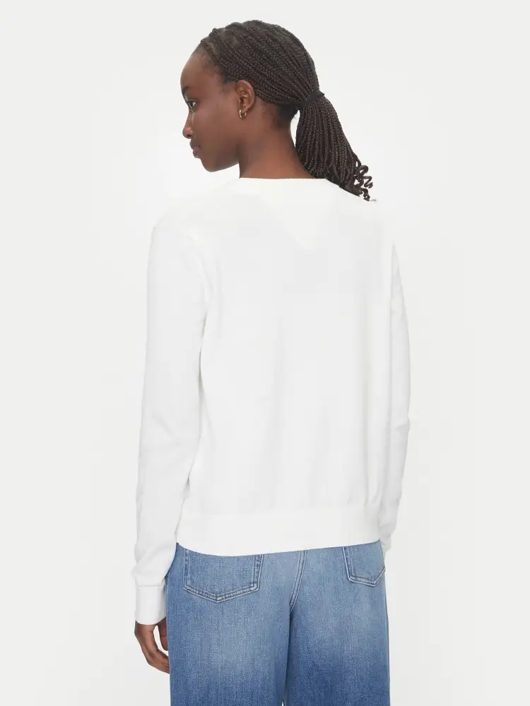 maglia bianca donna in cotone scollo a v mini logo sul petto miniatura 2