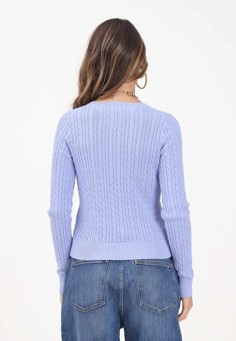 Maglia girocollo polvere da donna con lavorazione intrecciata miniatura 3