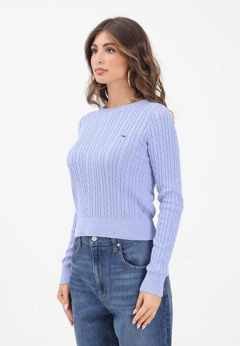 Maglia girocollo polvere da donna con lavorazione intrecciata