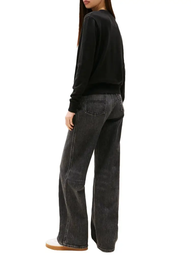 maglia nera donna in cotone micro logo sul davanti miniatura 2