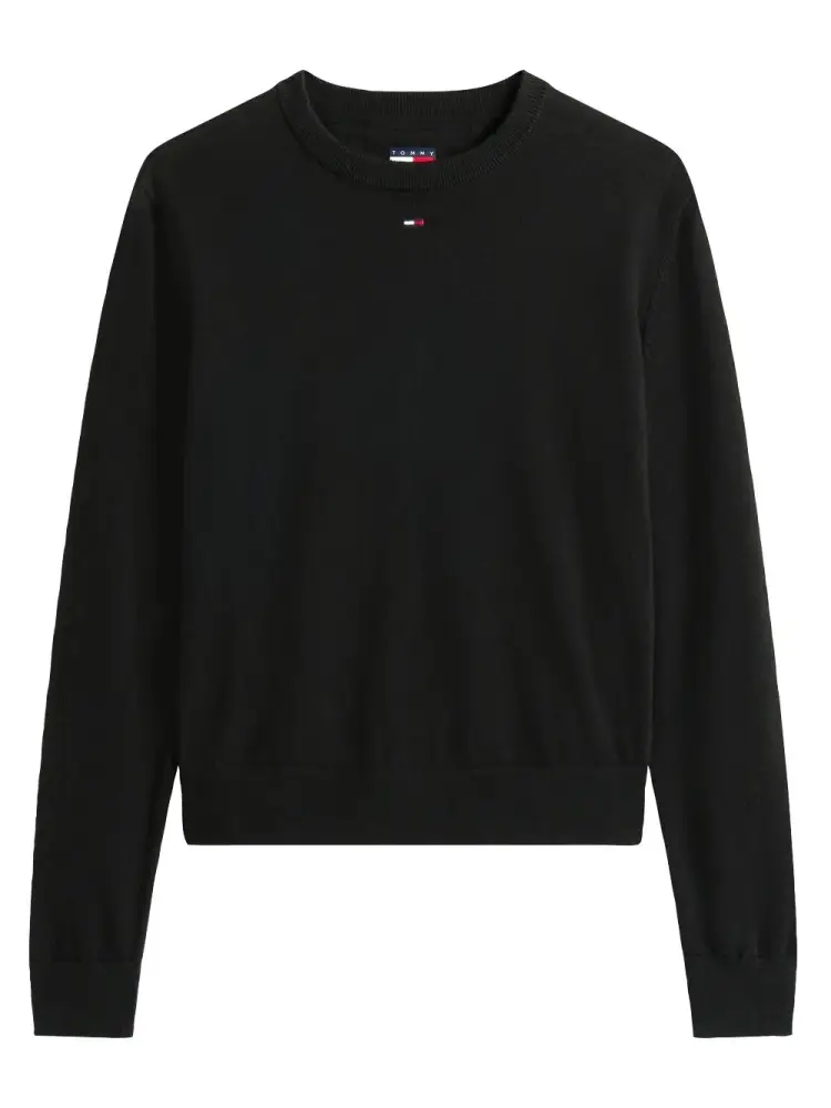 maglia nera donna in cotone micro logo sul davanti