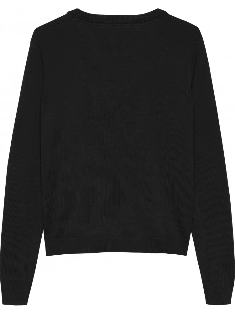 maglia nera donna in cotone scollo v mini logo sul petto miniatura 2