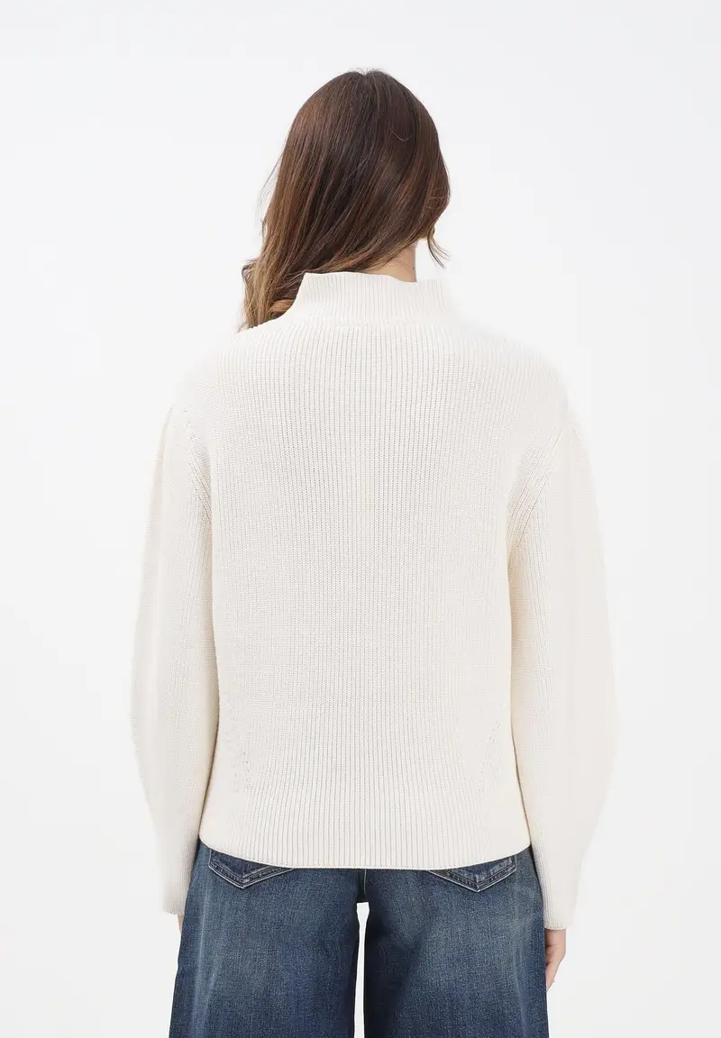 Maglioncino a collo alto panna da donna con logo miniatura 3
