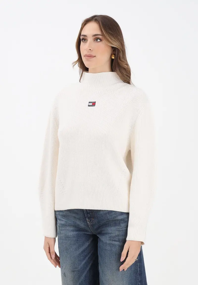 Maglioncino a collo alto panna da donna con logo