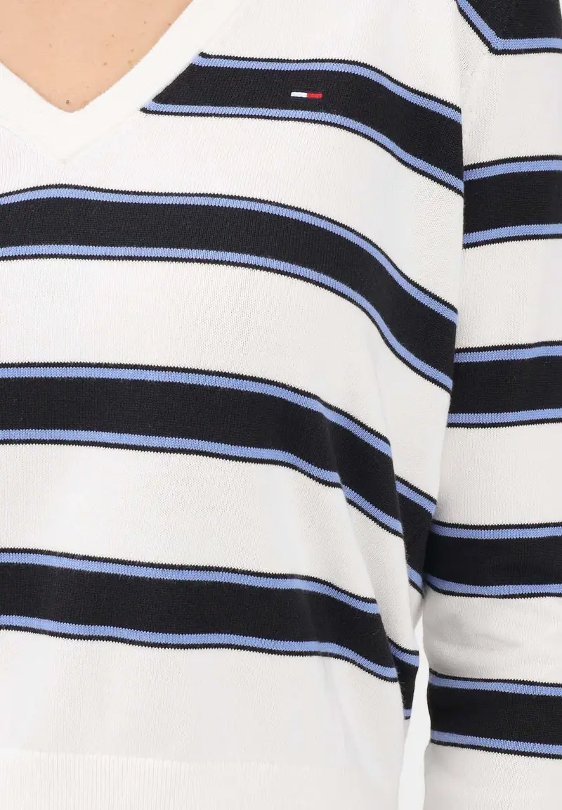 Maglioncino bianco e blu da donna con motivo a righe miniatura 3