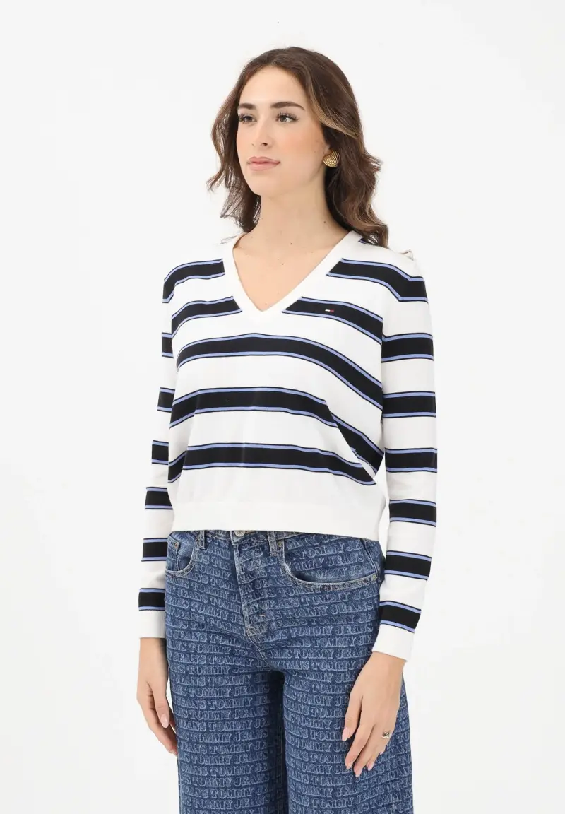 Maglioncino bianco e blu da donna con motivo a righe
