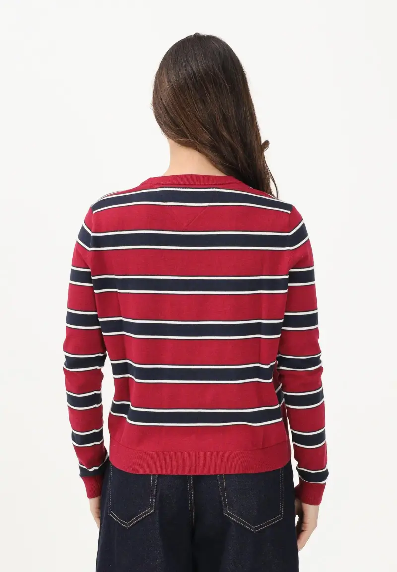 Maglioncino bordeaux e blu da donna con motivo a righe miniatura 3