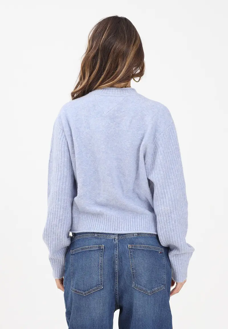 Maglioncino girocollo azzurro da donna con bandiera miniatura 3