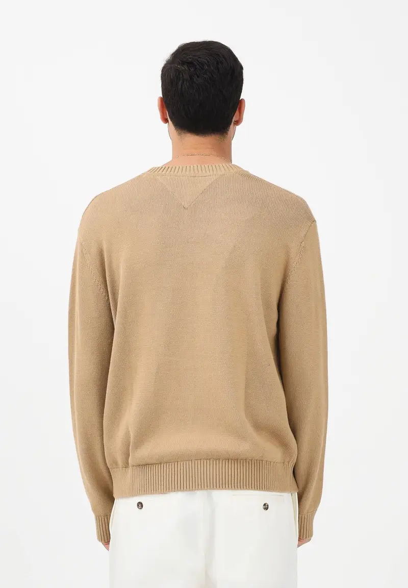 Maglioncino girocollo beige da uomo con logo miniatura 3