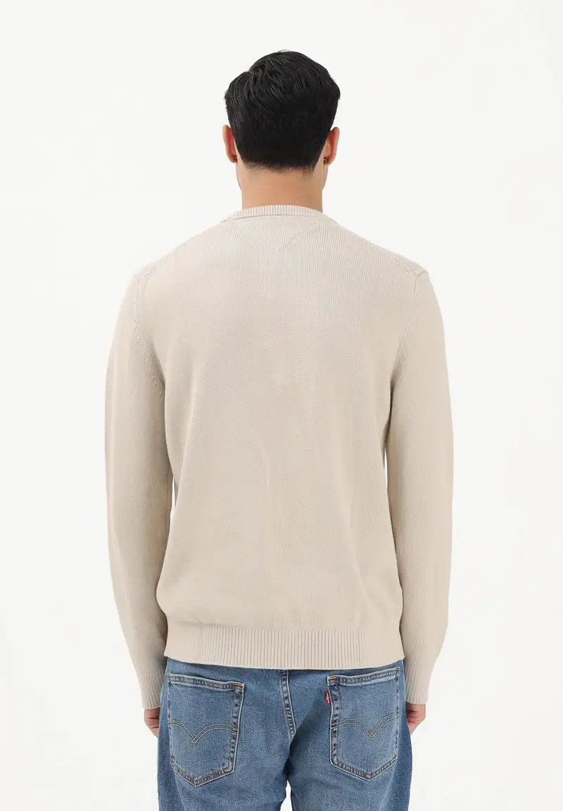 Maglioncino girocollo beige da uomo con logo miniatura 3