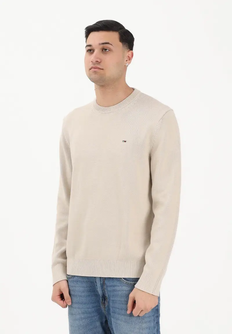 Maglioncino girocollo beige da uomo con logo