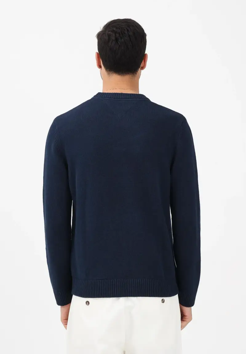 Maglioncino girocollo blu da uomo con logo miniatura 3