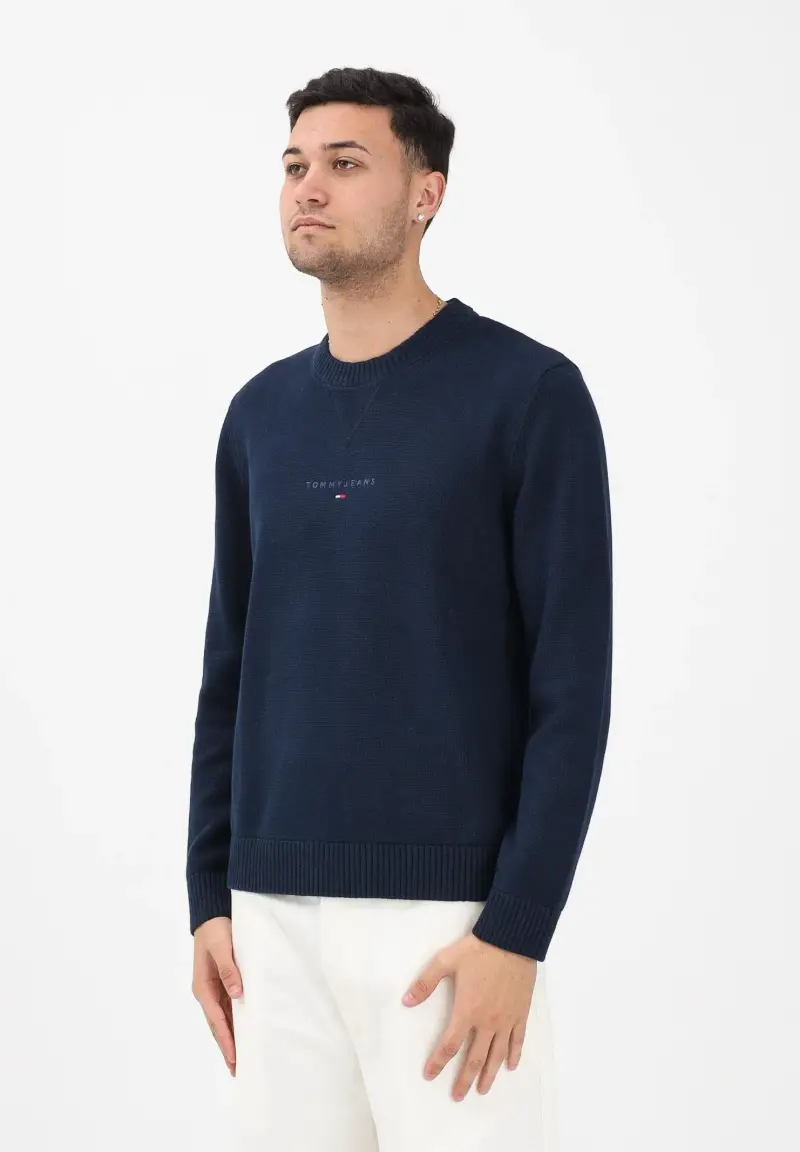 Maglioncino girocollo blu da uomo con logo