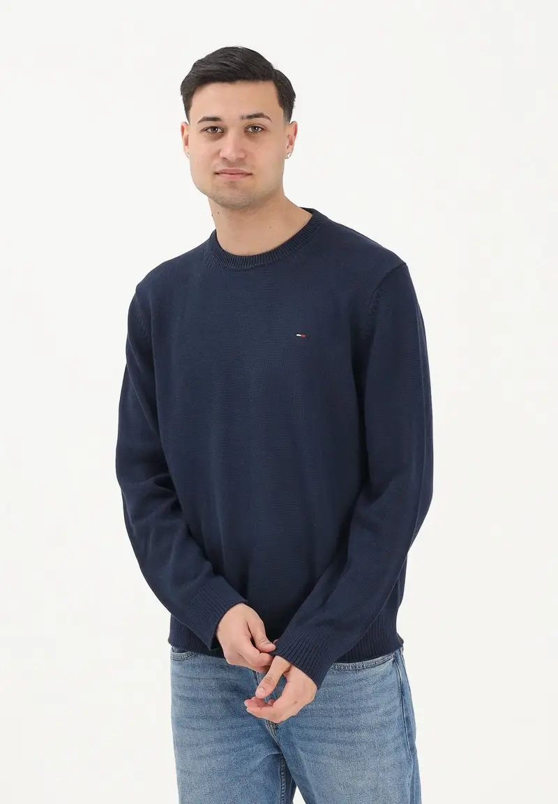 Maglioncino girocollo blu da uomo con logo miniatura 2