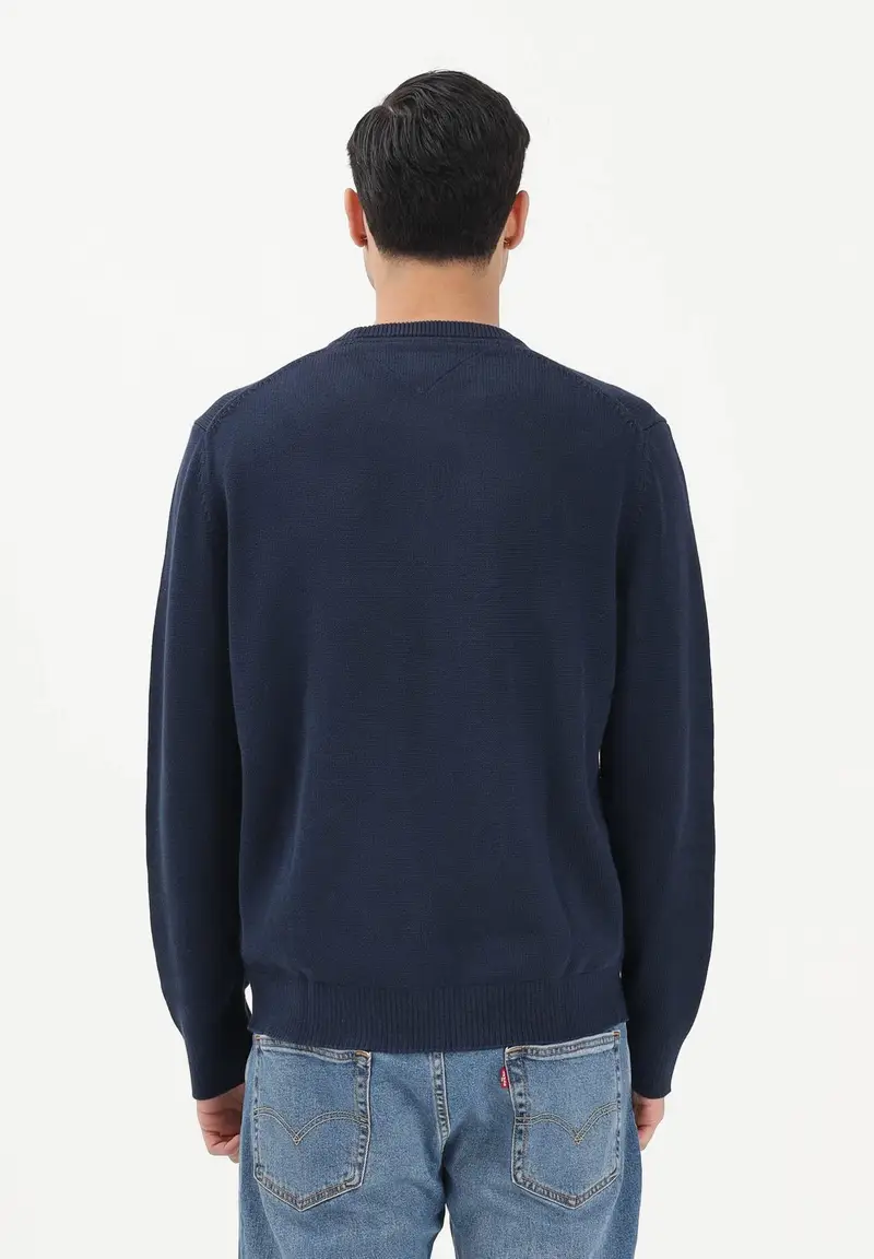 Maglioncino girocollo blu da uomo con logo miniatura 3