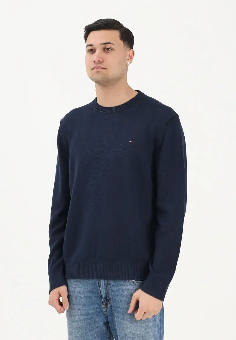 Maglioncino girocollo blu da uomo con logo