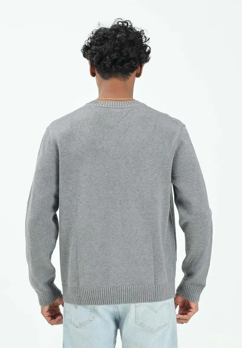 Maglioncino girocollo grigio da uomo con logo miniatura 3