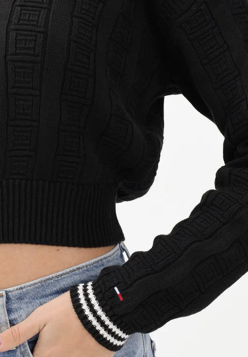 Maglioncino girocollo nero da donna con logo all-over miniatura 3