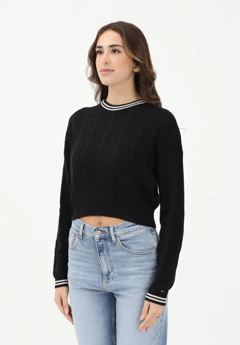 Maglioncino girocollo nero da donna con logo all-over