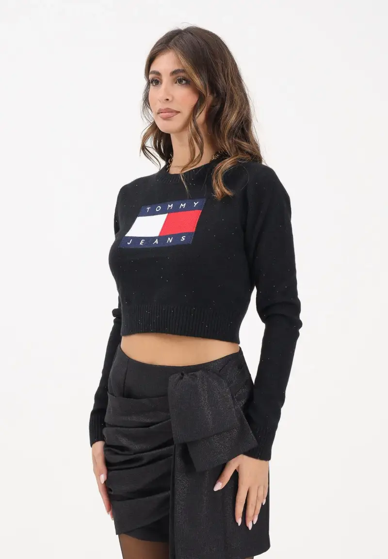 Maglioncino girocollo nero da donna con logo