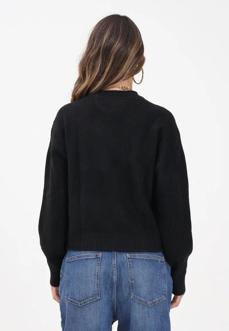 Maglioncino girocollo nero da donna con logo miniatura 3