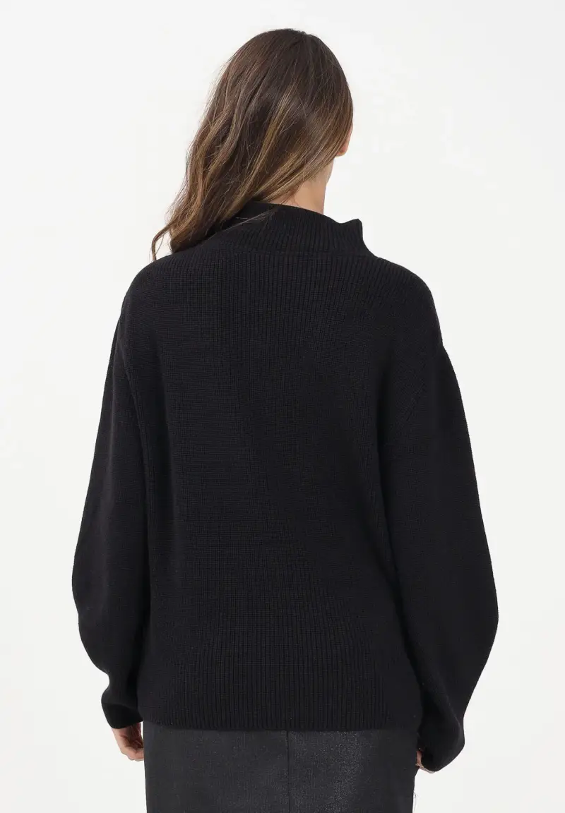 Maglioncino girocollo nero da donna con ricamo logo miniatura 3