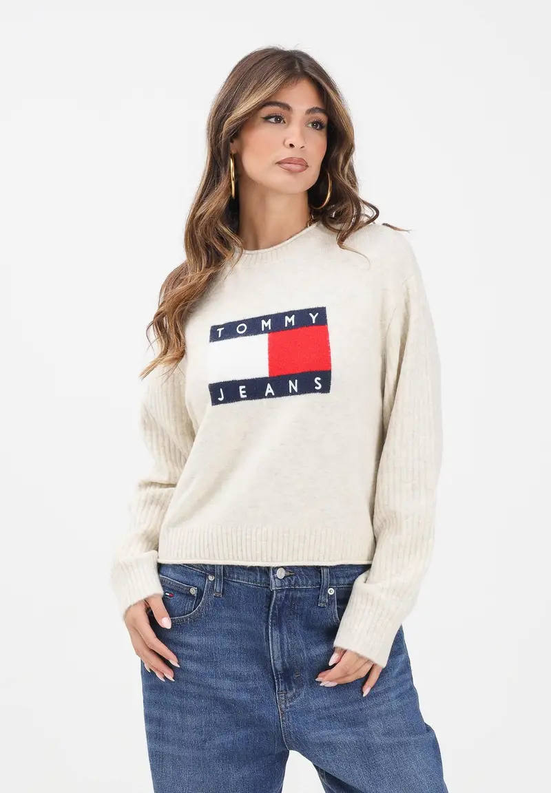 Maglioncino girocollo panna da donna con bandiera miniatura 2