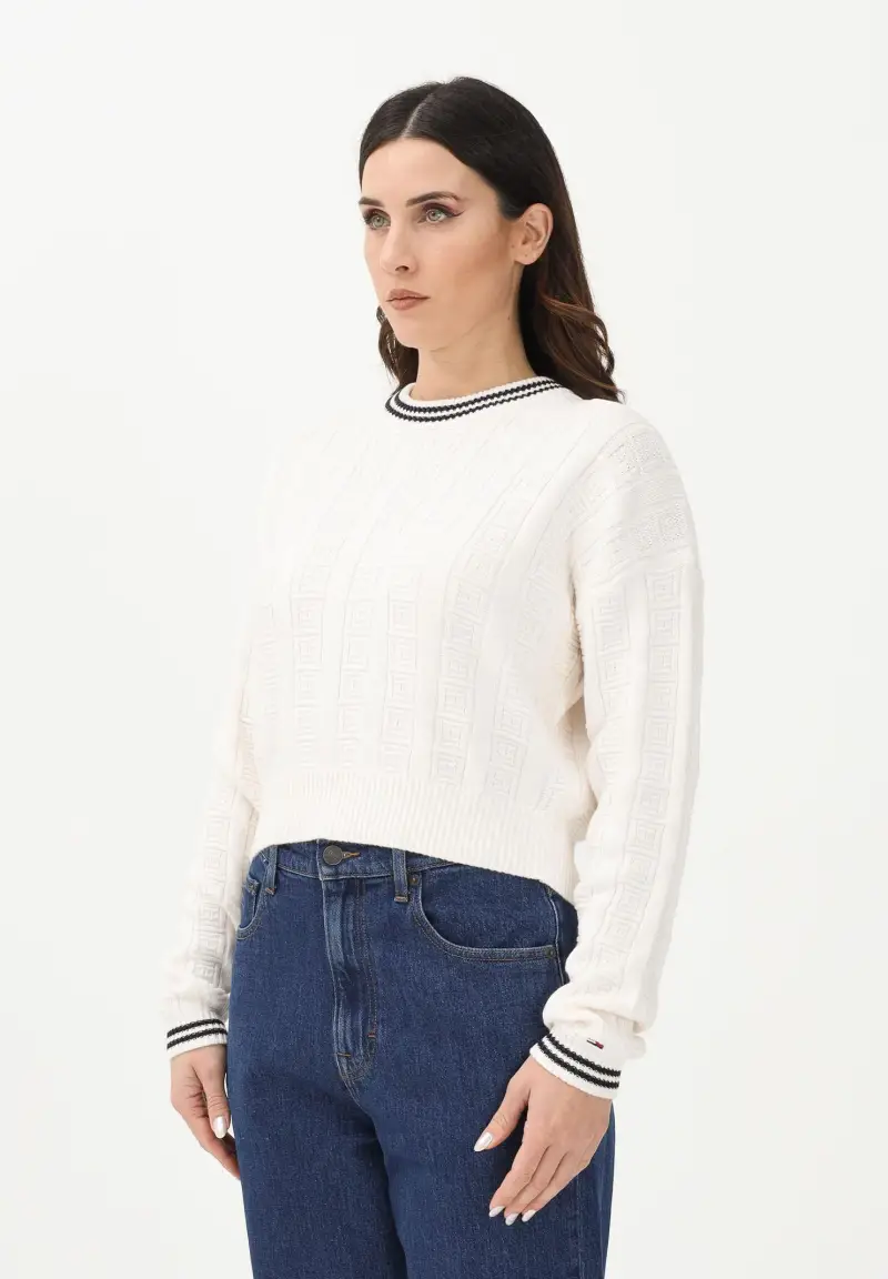 Maglioncino girocollo panna da donna con logo all-over