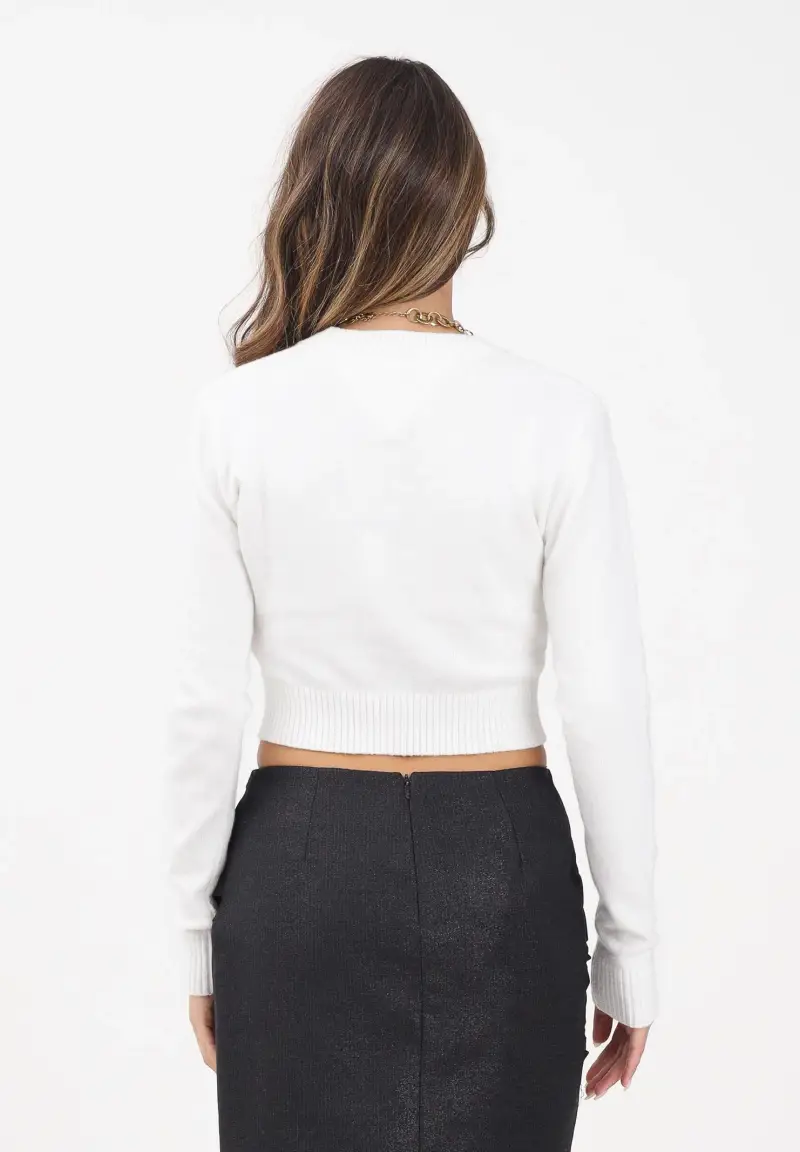 Maglioncino girocollo panna da donna con logo miniatura 3