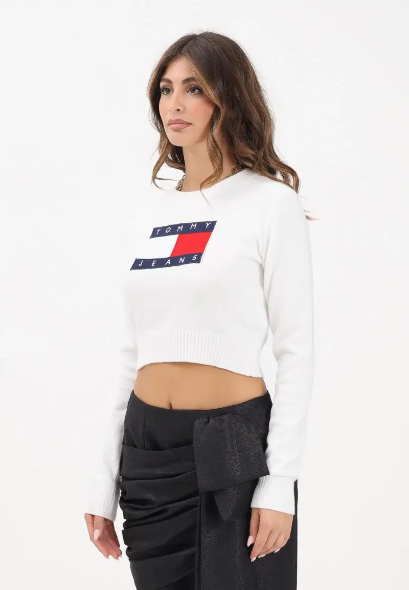 Maglioncino girocollo panna da donna con logo