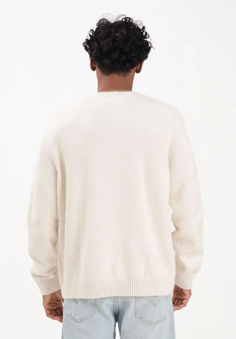 Maglioncino girocollo panna da uomo con logo miniatura 3