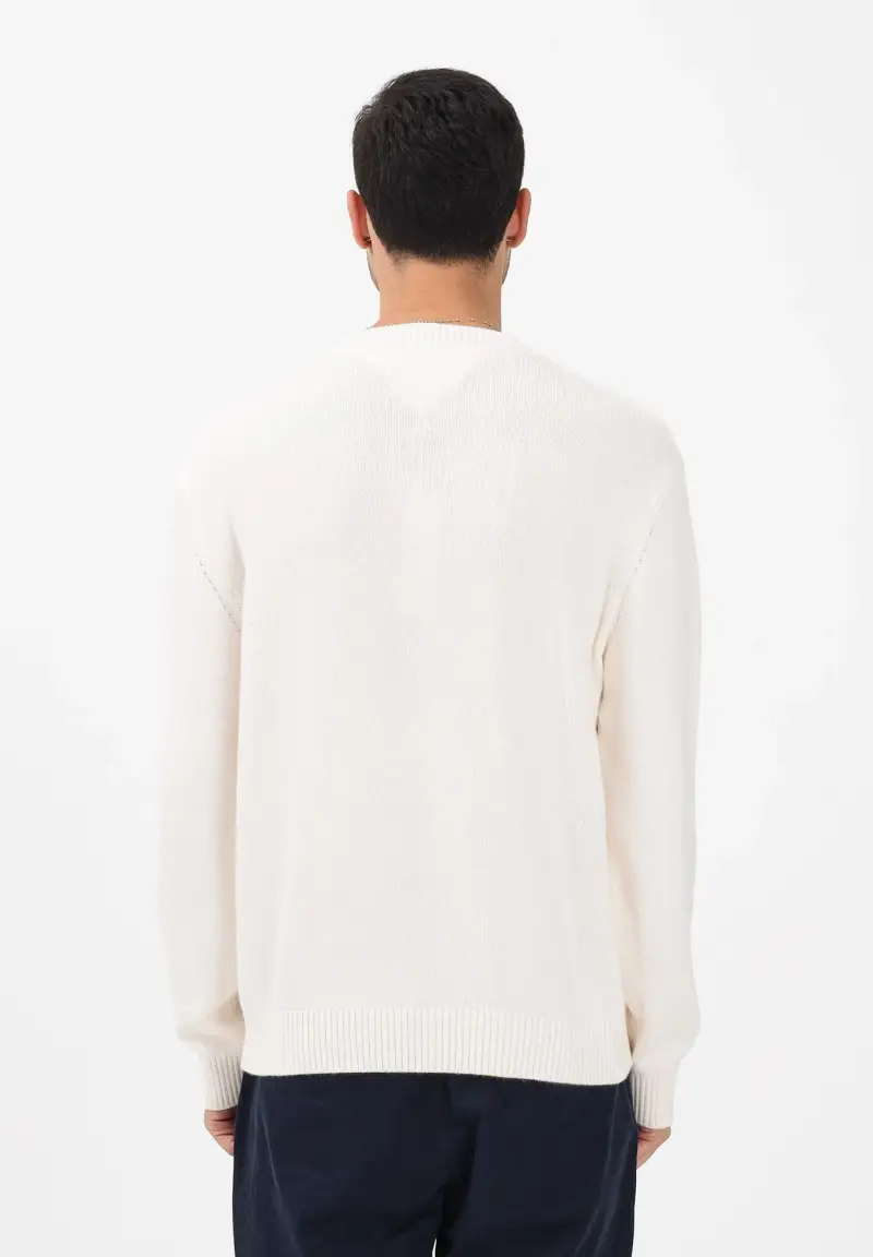 Maglioncino girocollo panna da uomo con logo miniatura 3