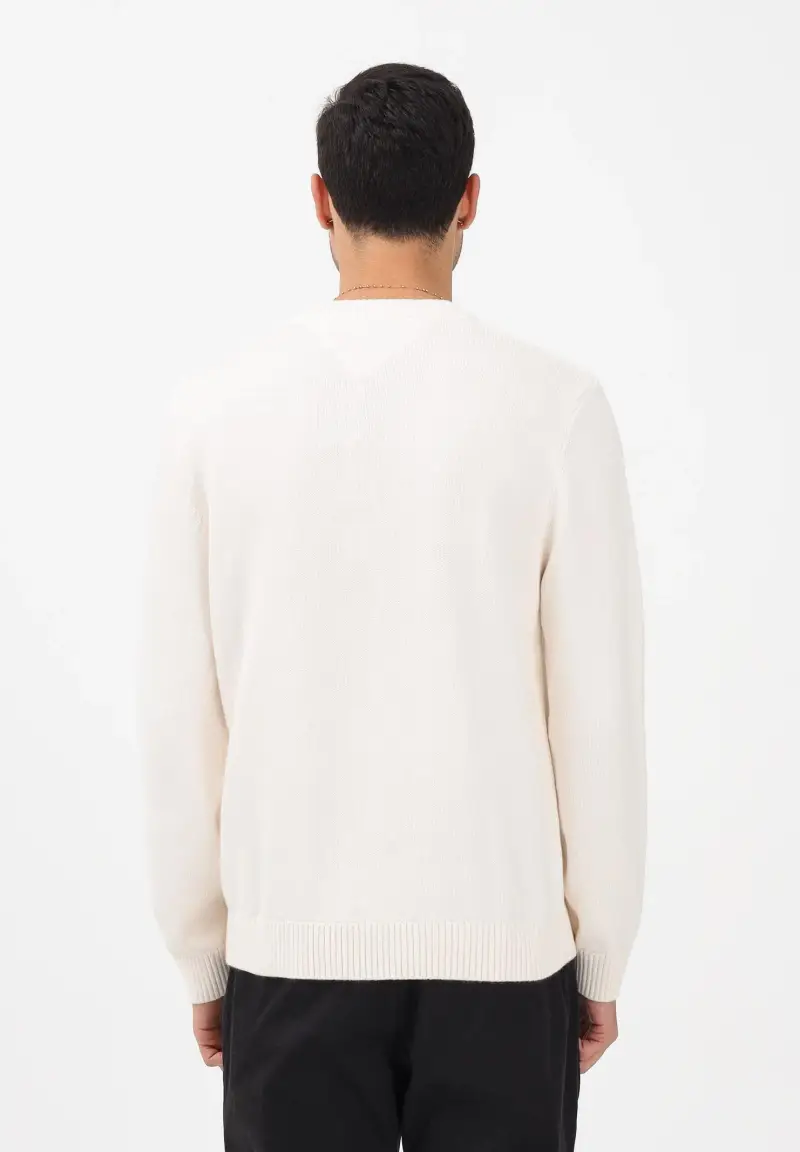 Maglioncino girocollo panna da uomo con logo miniatura 3