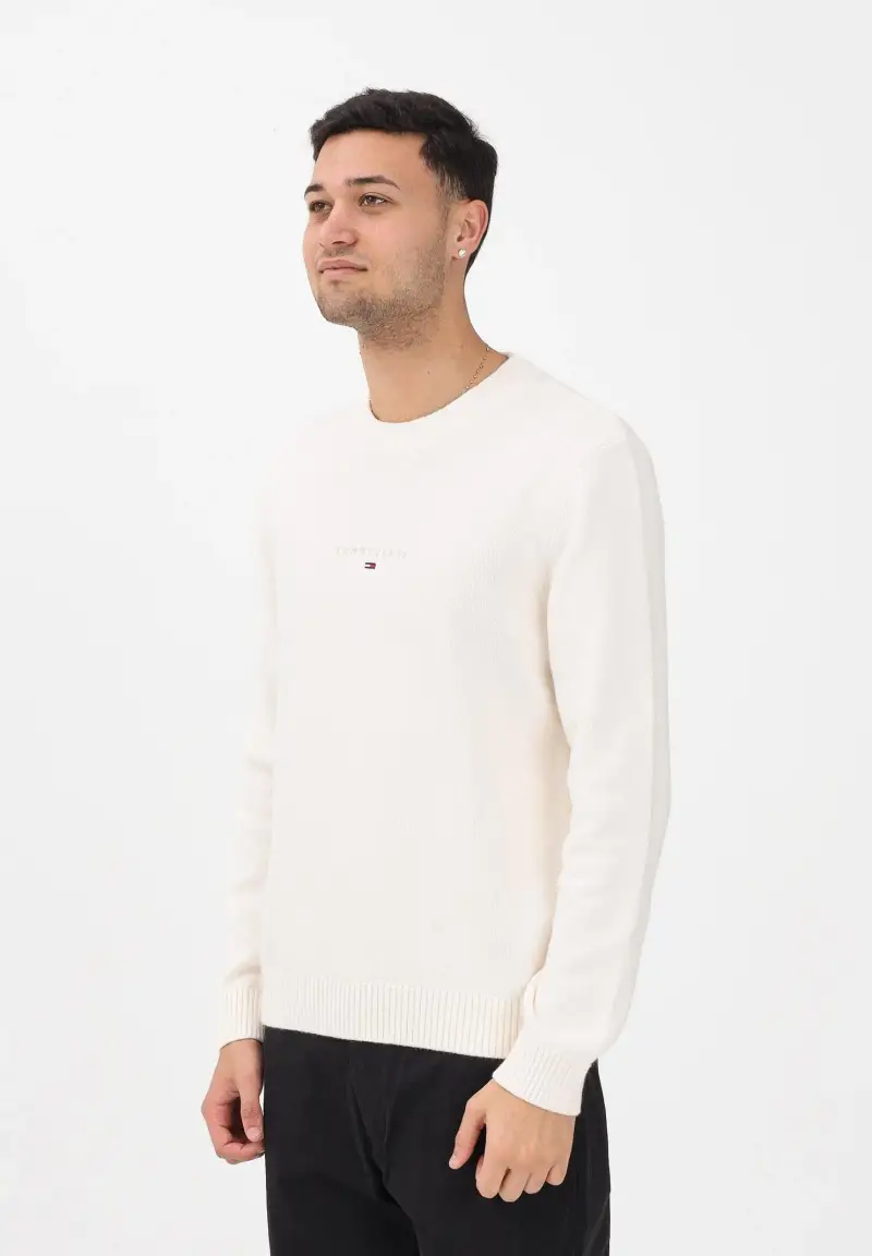 Maglioncino girocollo panna da uomo con logo