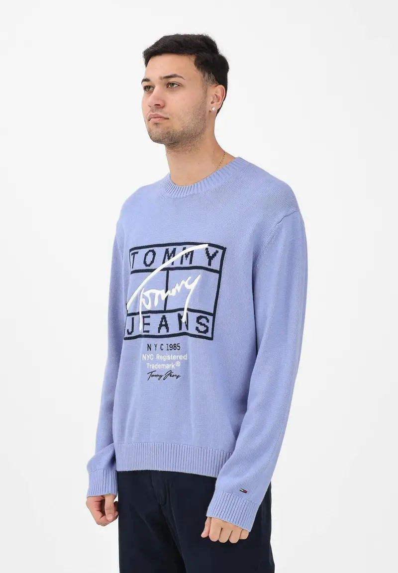 Maglioncino girocollo polvere da uomo con logo