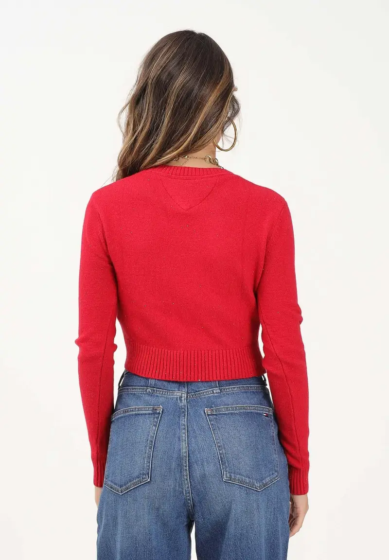 Maglioncino girocollo rosso da donna con logo miniatura 3