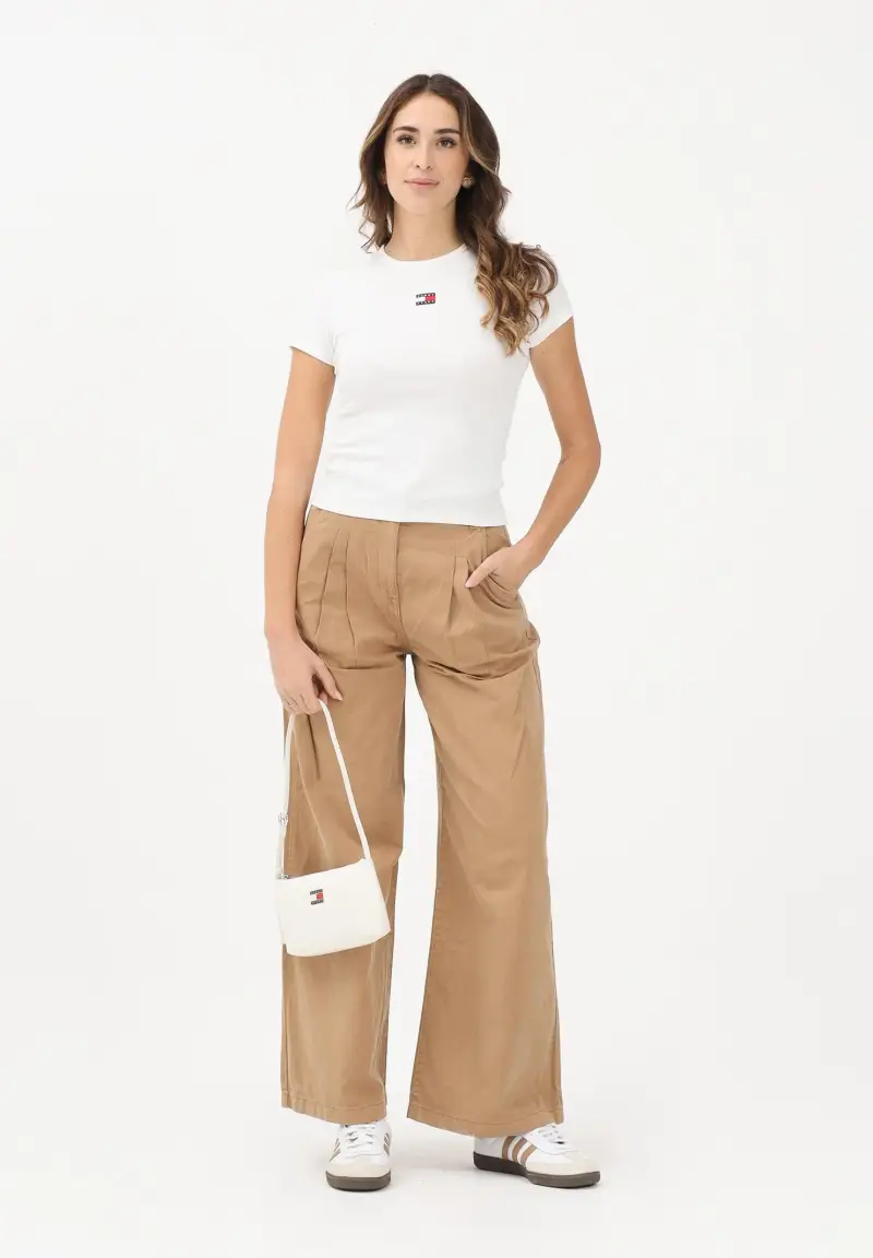 Pantalone a gamba larga cammello da donna miniatura 2