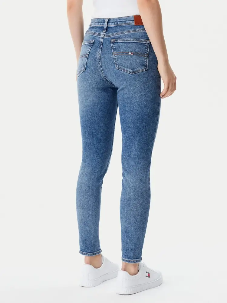 pantalone in denim chiaro donna slim patch logo sul retro miniatura 2