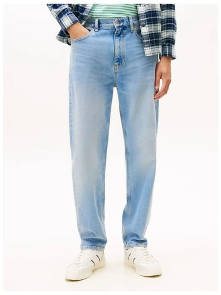 pantalone in denim chiaro uomo con logo