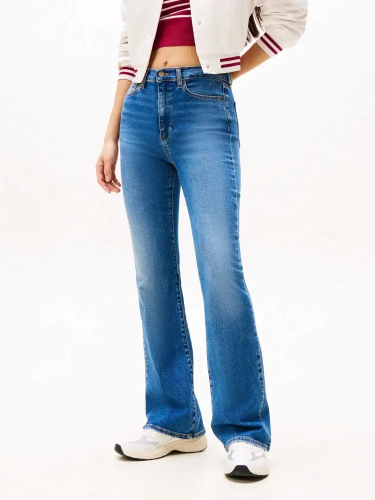 pantalone in denim medium donna patch logo sul retro