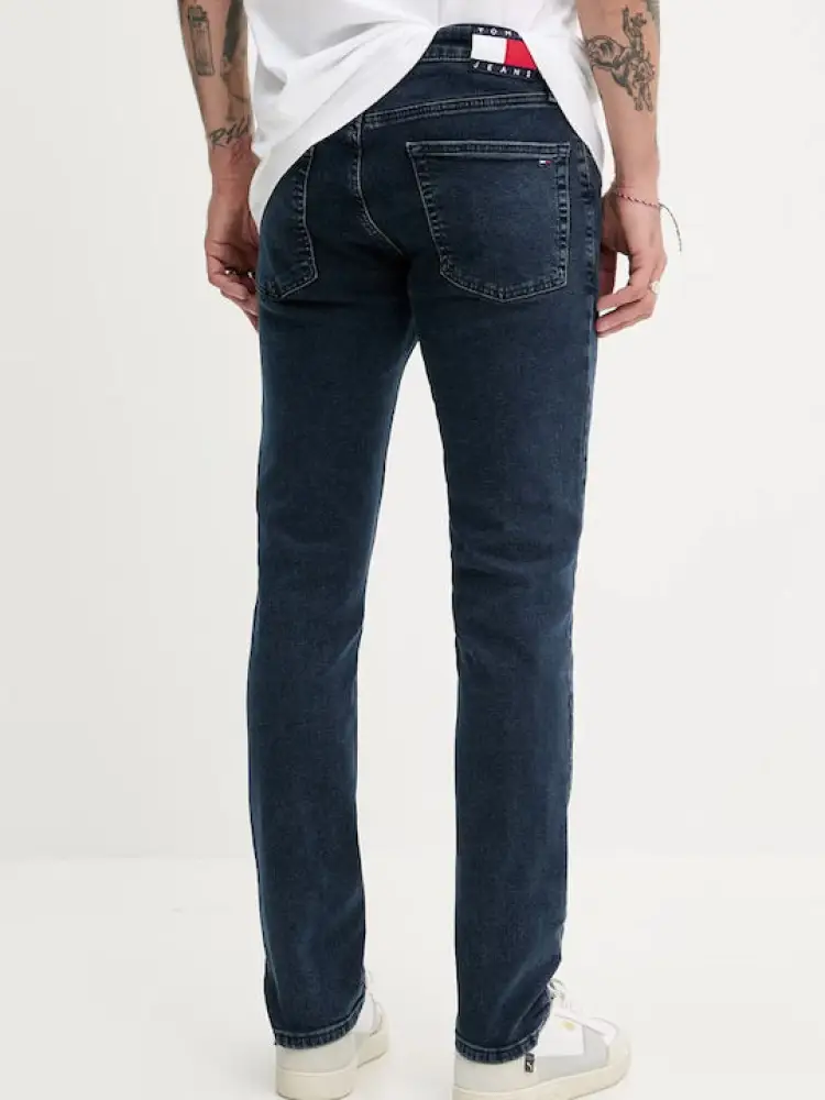 pantalone in denim scuro uomo slim patch logo sul retro miniatura 2