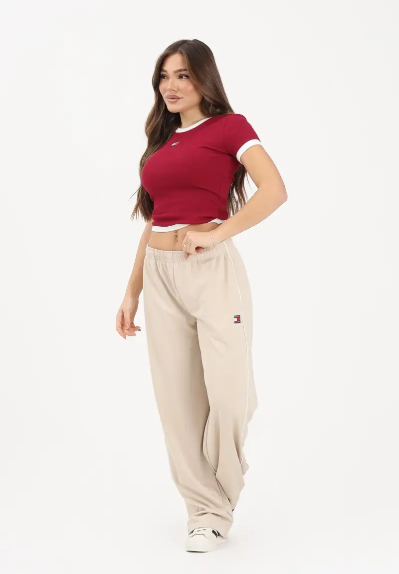 Pantalone sportivo beige da donna con logo miniatura 2