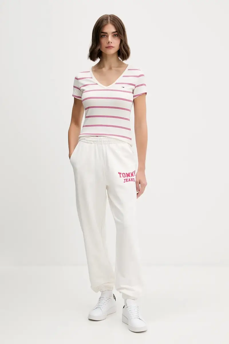 pantaloni tuta di cotone donna colore beige con applicazione DW0DW22164 miniatura 2