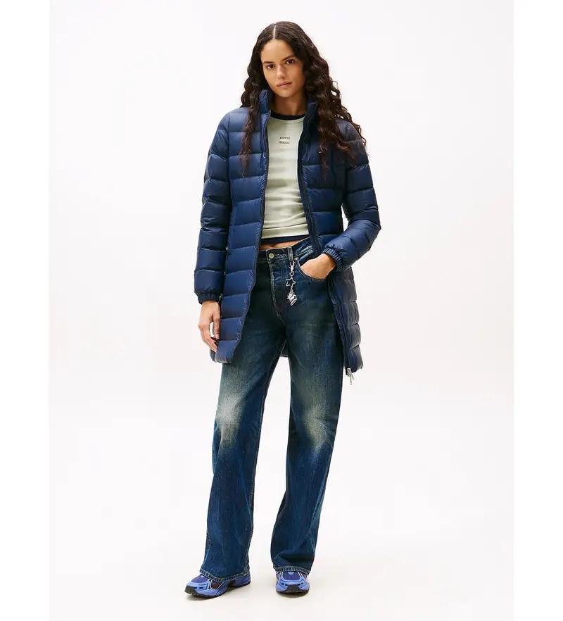 per donna DW0DW18864 Cappotto imbottito in piumino lucido blu navy (XS), Casual, Nylon